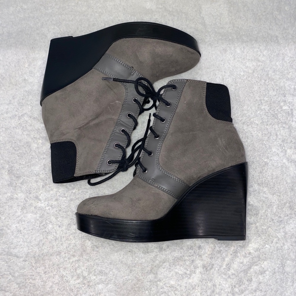 Zara gray & black wedge lace-up booties 38